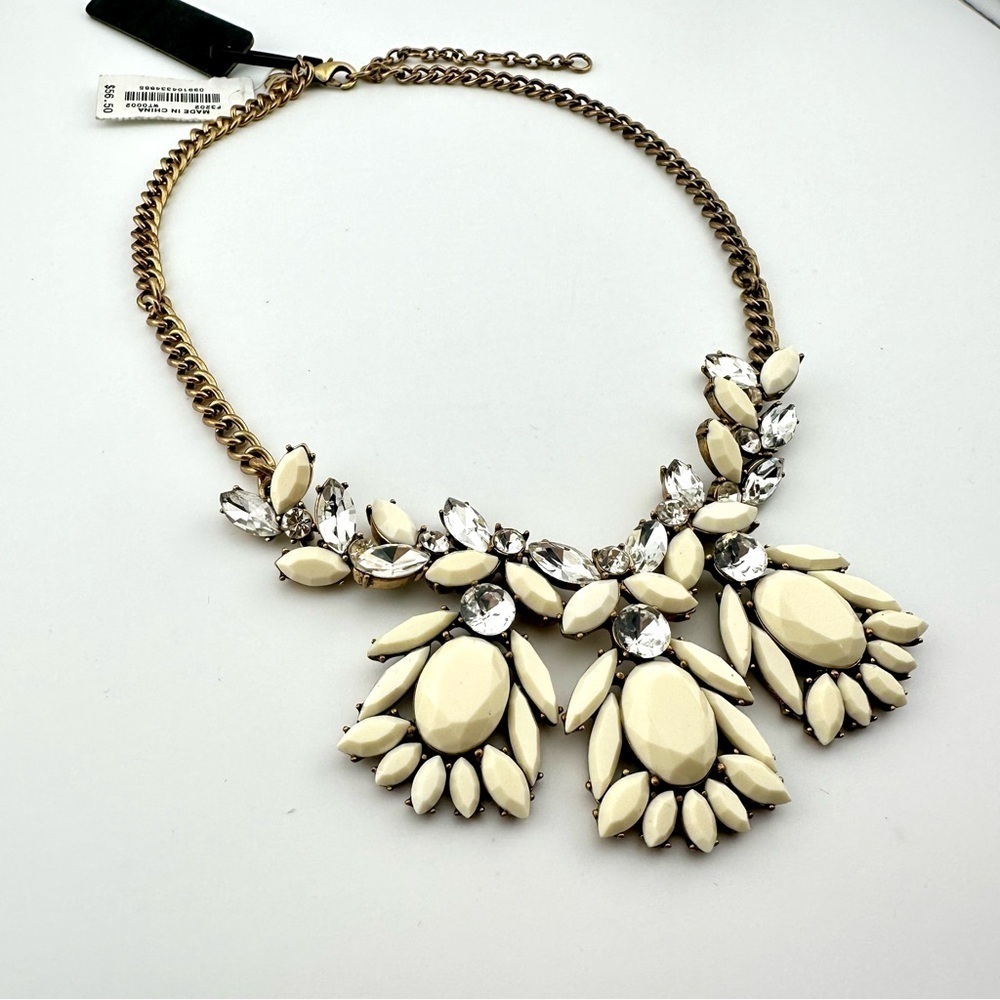 NWT J. Crew Necklace in Beige Off-White with Rhinestones & Gold-tone Chain